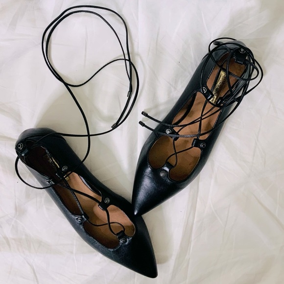 Halogen Owen Pointy Toe Black Leather Lace-Up Flat - Picture 3 of 10